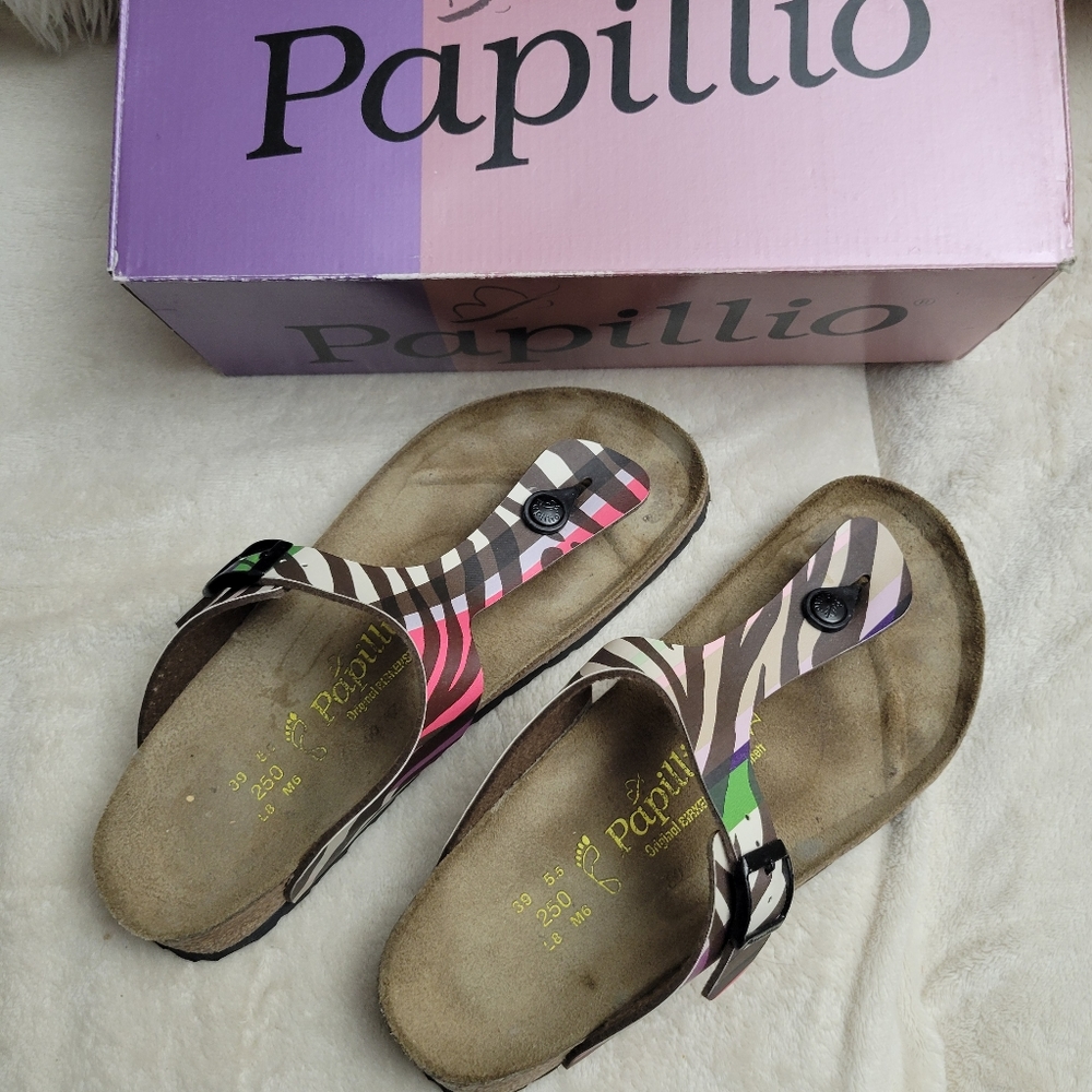 Pre-owned with box Papillio women sandals, zebra brown, leather size 8/39